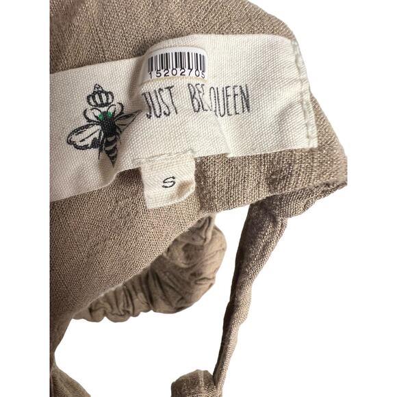 Just Bee Queen Aria Brown Linen Asymmetric Ruched Tie Back Midi Dress Size S - Picture 13 of 13